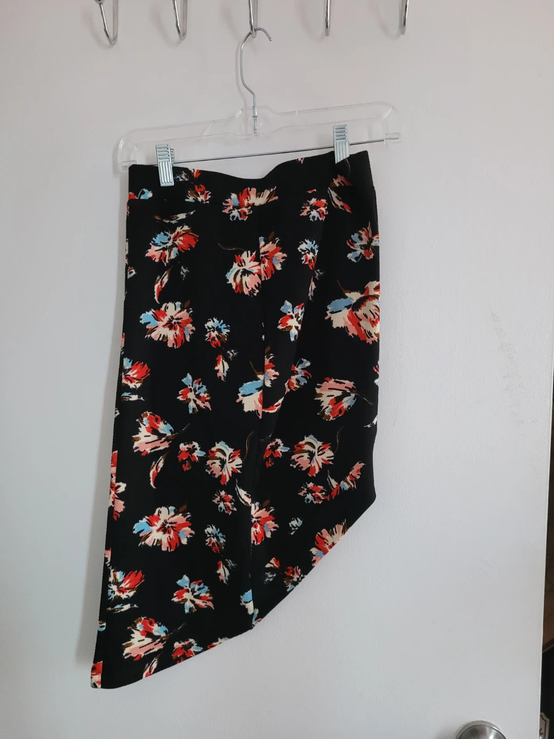 Black Floral Print Midi Skirt