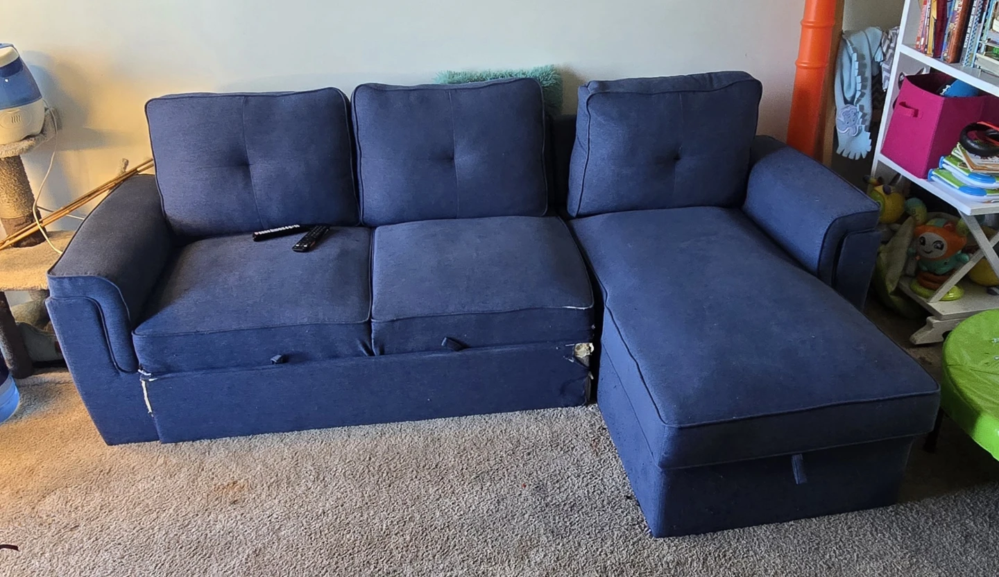 Dark Blue Sectional Sofa with Chaise and pullout