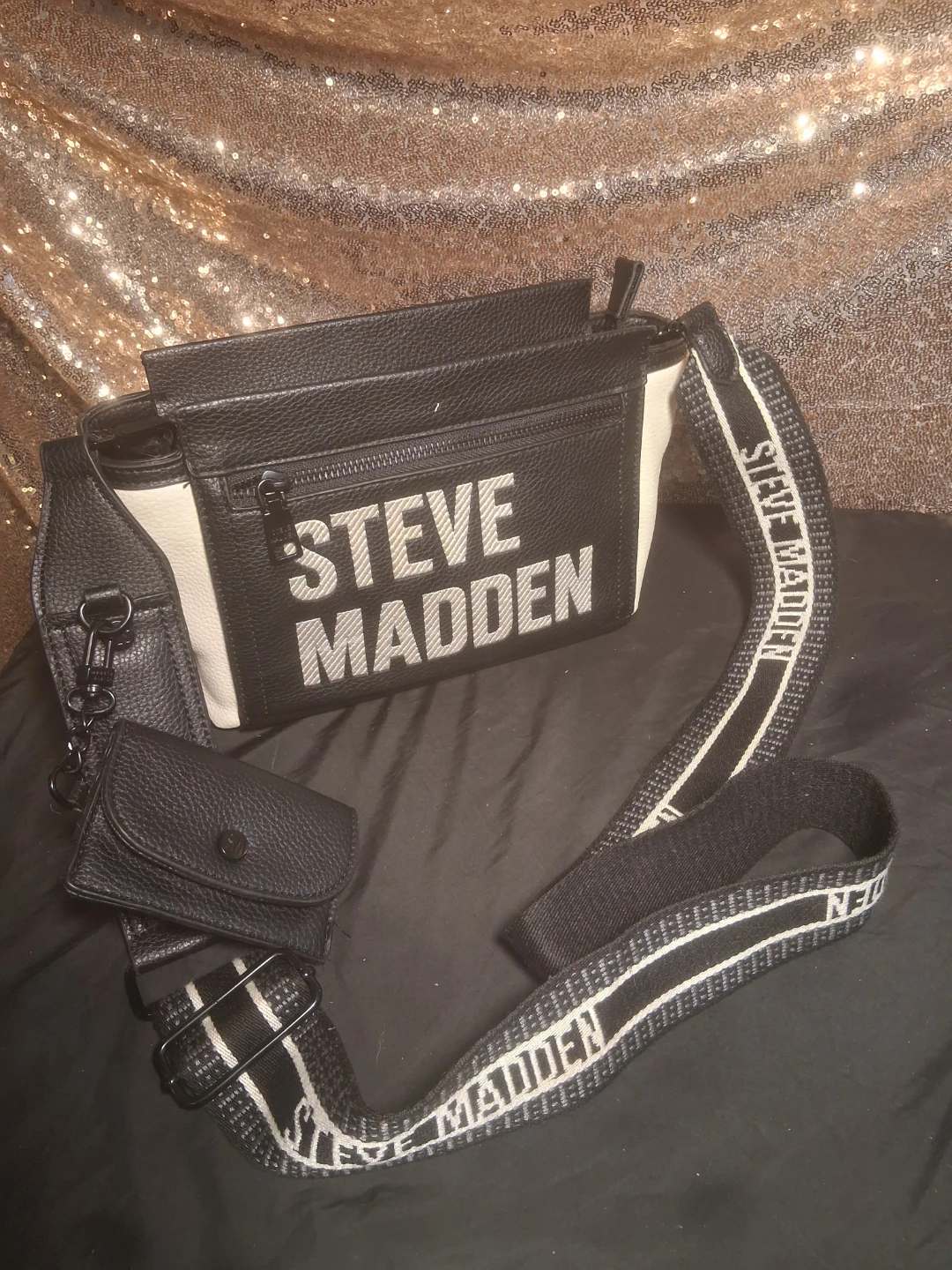 Steve Madden Black & White Crossbody Bag with Coin Pouch