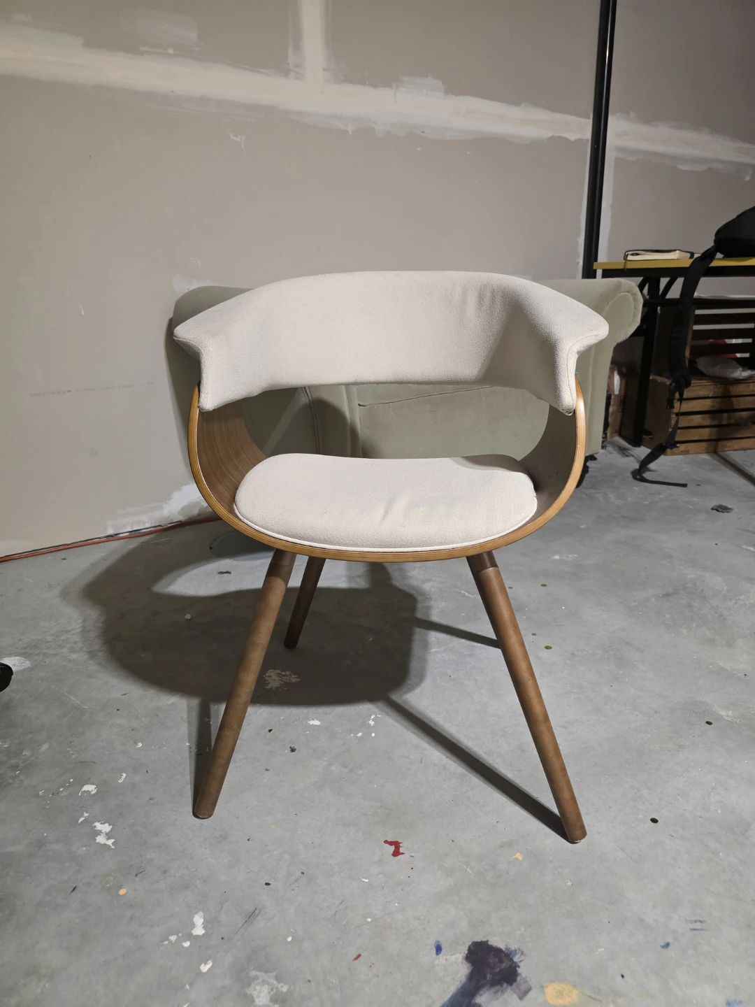 Cream Upholstered Accent Chair with Wooden Base
