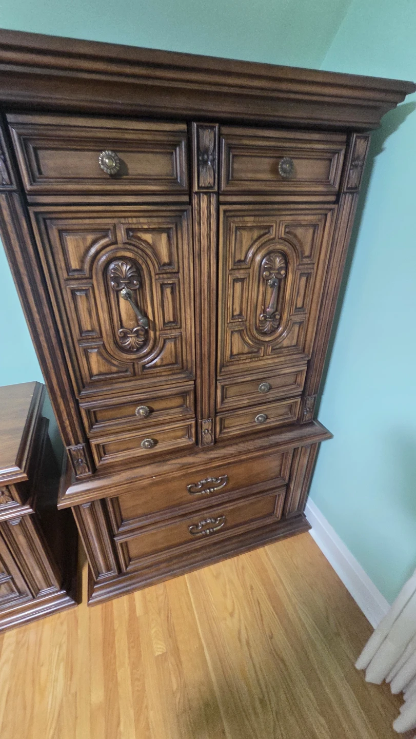 Vintage Wood Dresser and Armoire Set