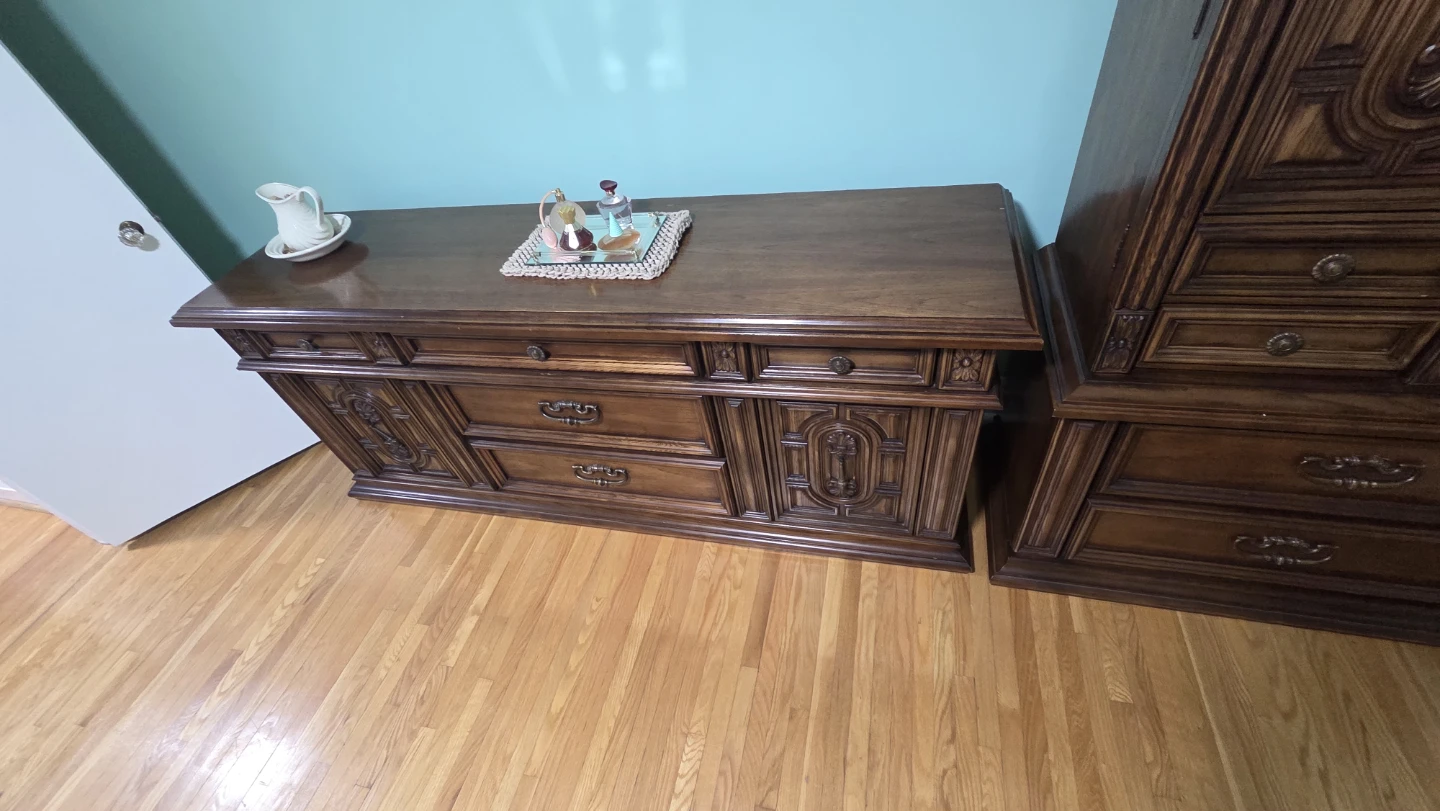 Vintage Wood Dresser and Armoire Set - photo 3