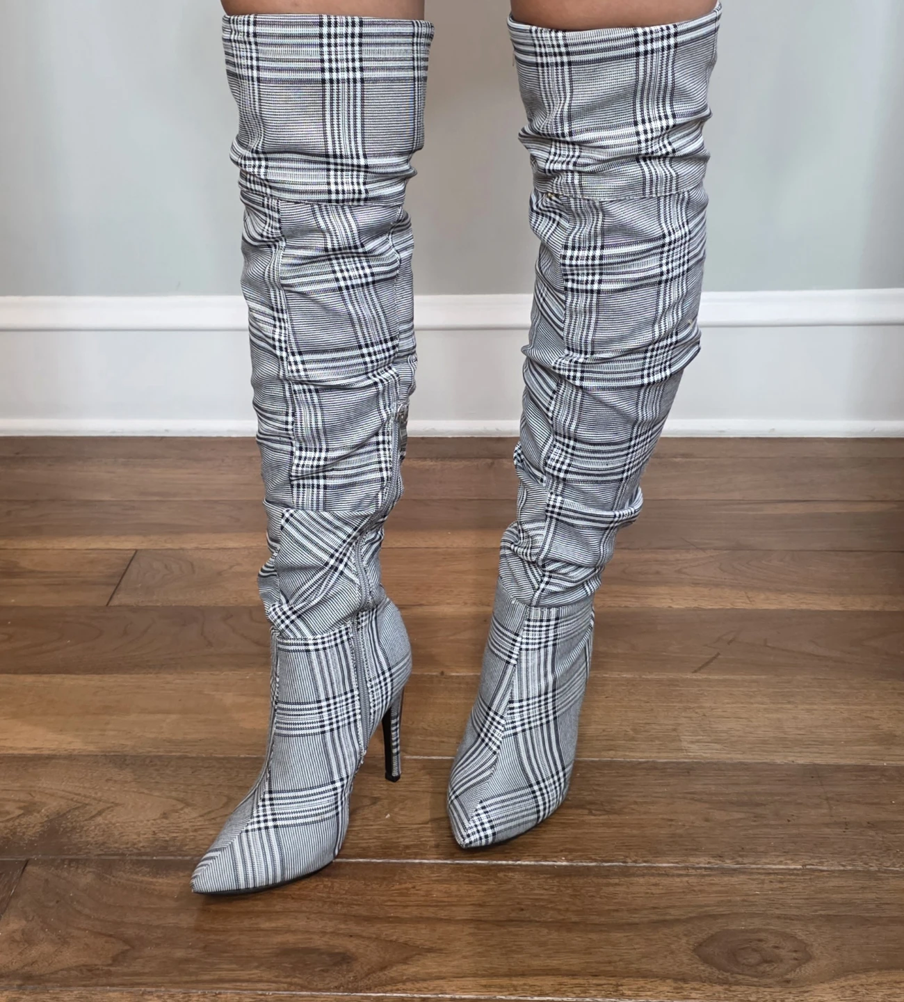 Women's Plaid Ruched Over-the-Knee Boots