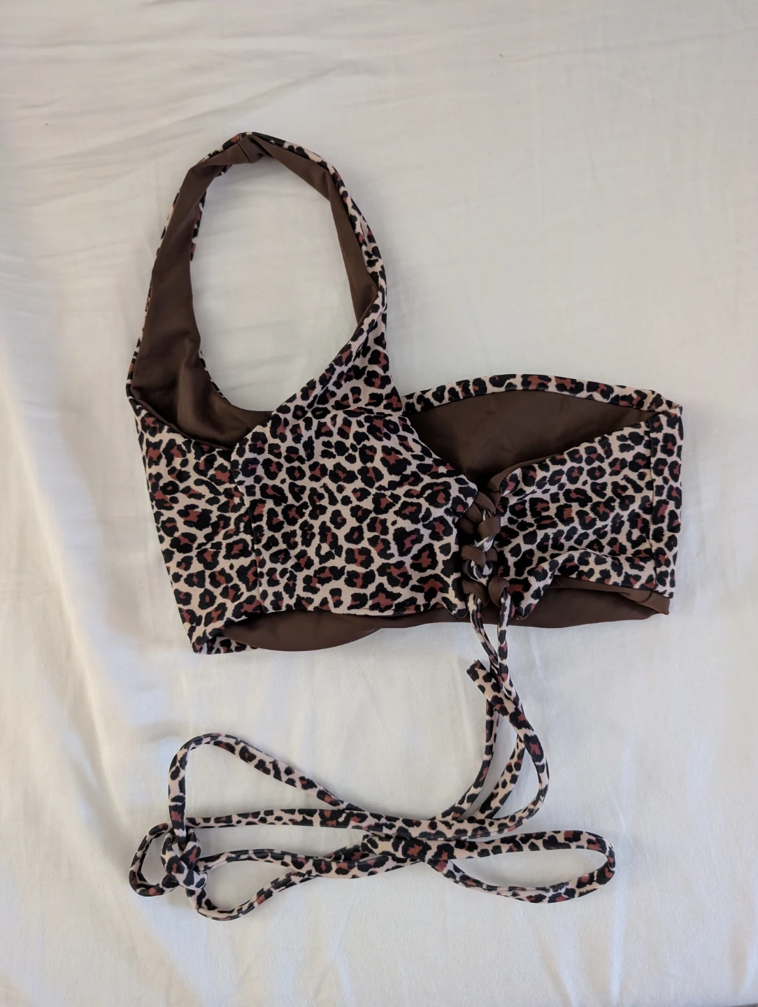 Leopard Print Sexy Bikini Halter Crop Cute Top Bra Cups 20" - photo 2