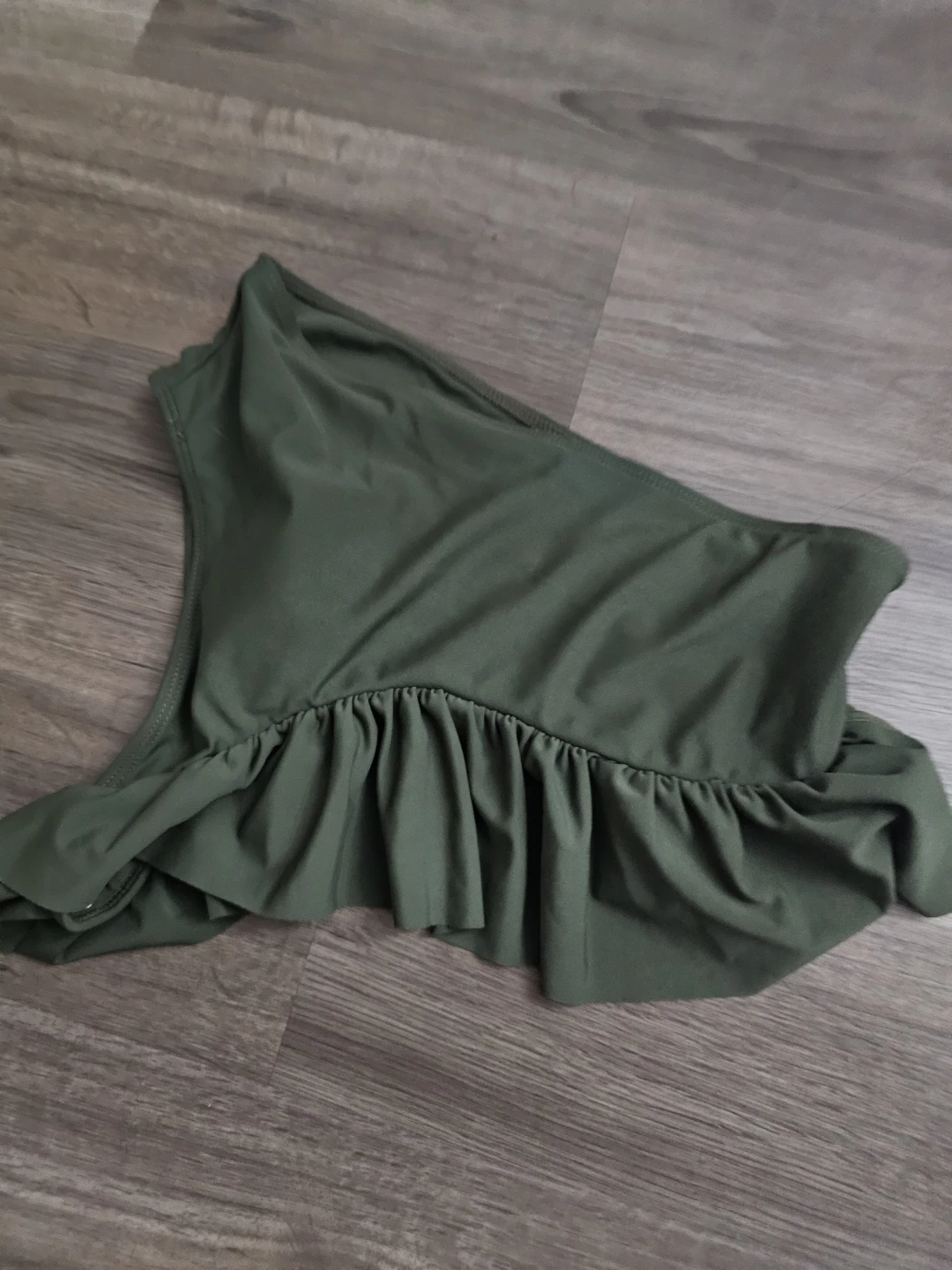 Olive Green Asymmetrical Bikini Swim Top with Ruffle