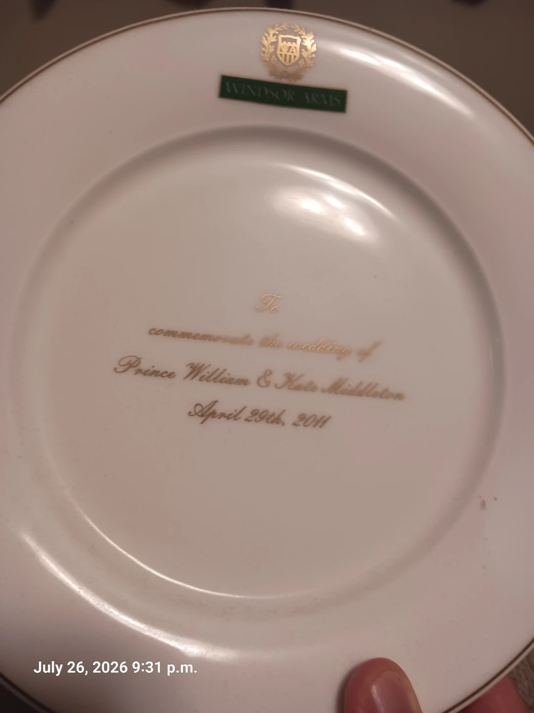 Windsor Arms Commemorative Plate - Royal Wedding
