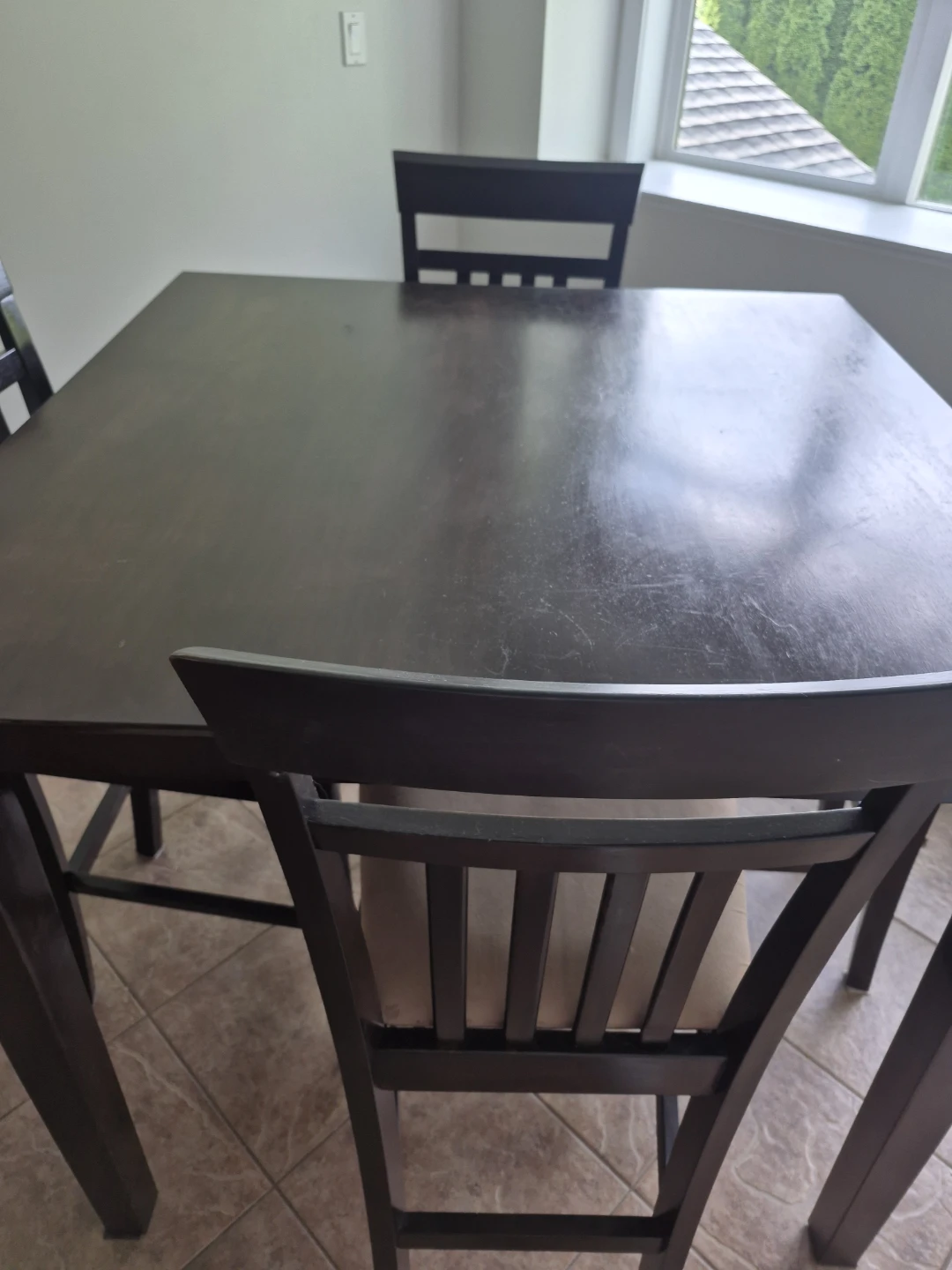 Dark Wood Dining Table Set with 4 Chairs