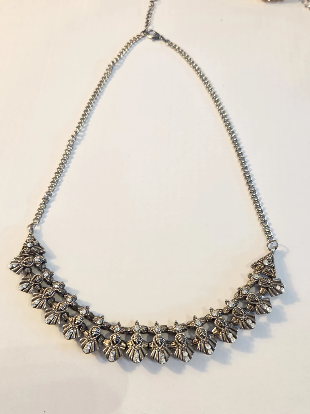 Silver-tone Statement Necklace with Rhinestones - photo 2