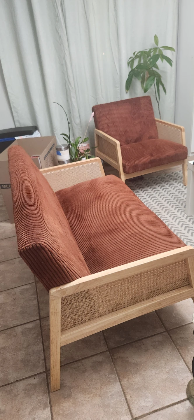 Beckett Accent Armchair - Terracotta Corduroy & Cane - photo 4