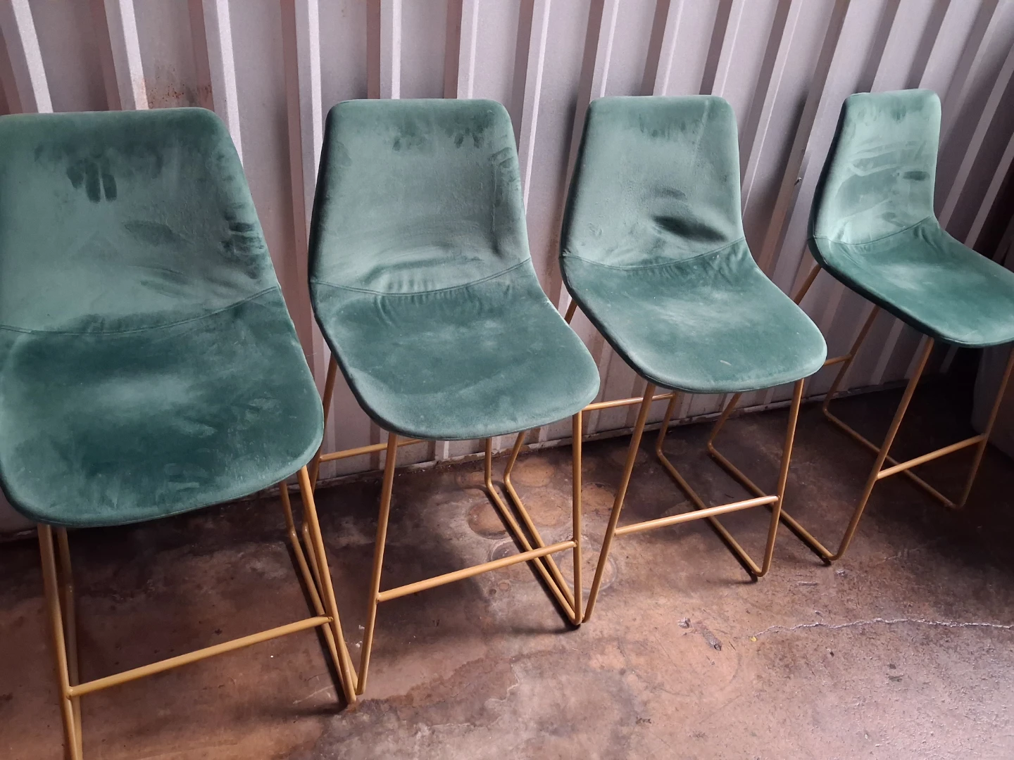 Set of 4 Green Velvet Bar Stools