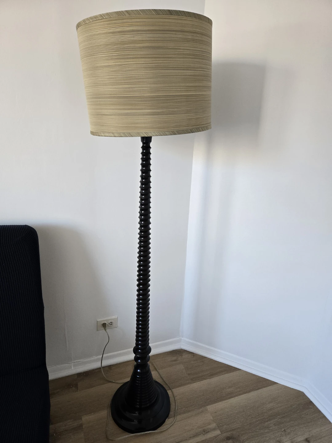 Black Spindle Floor Lamp with Striped Shade