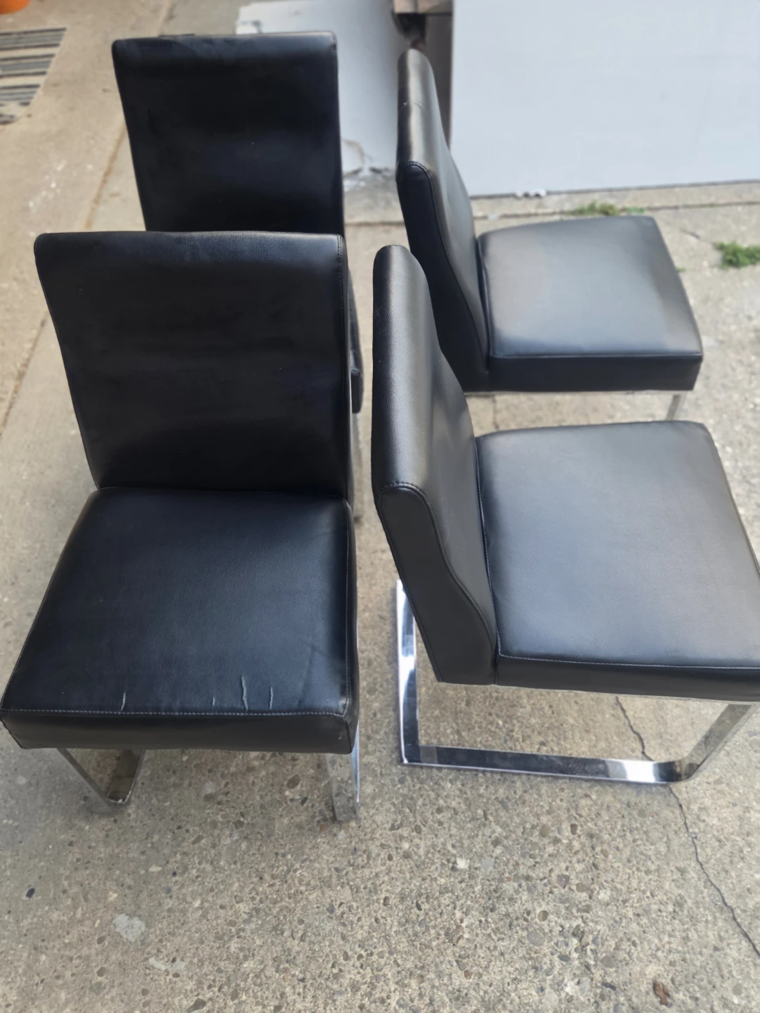 Set of 4 Black Faux Leather Dining Chrome Legs