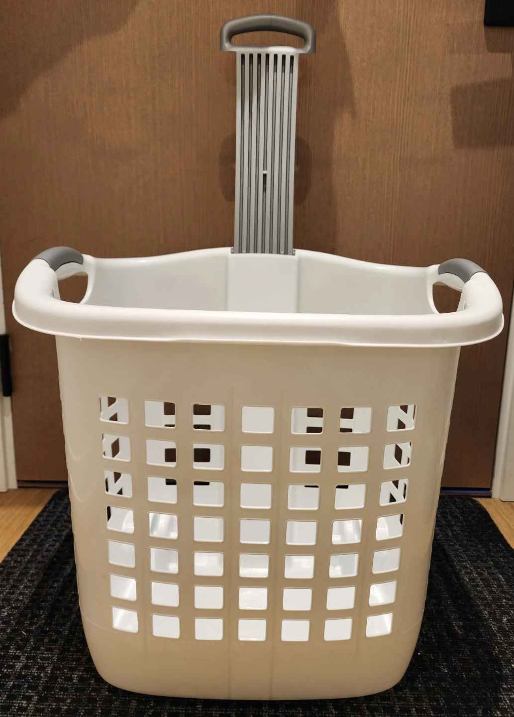 White Rolling Laundry Basket with Handle and Desk Organizer - photo 2