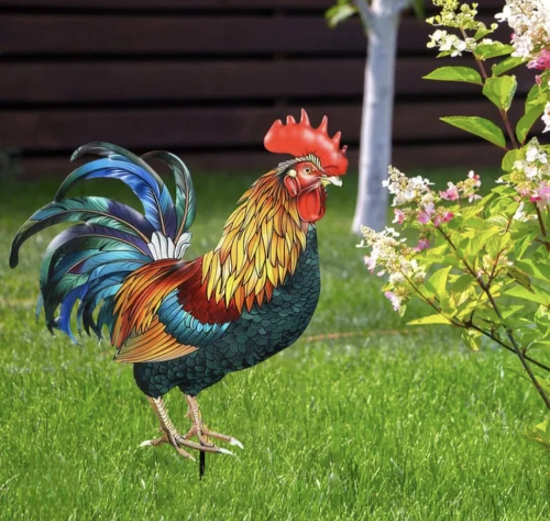 Decorative 3D Metal Roosters Garden Stakes