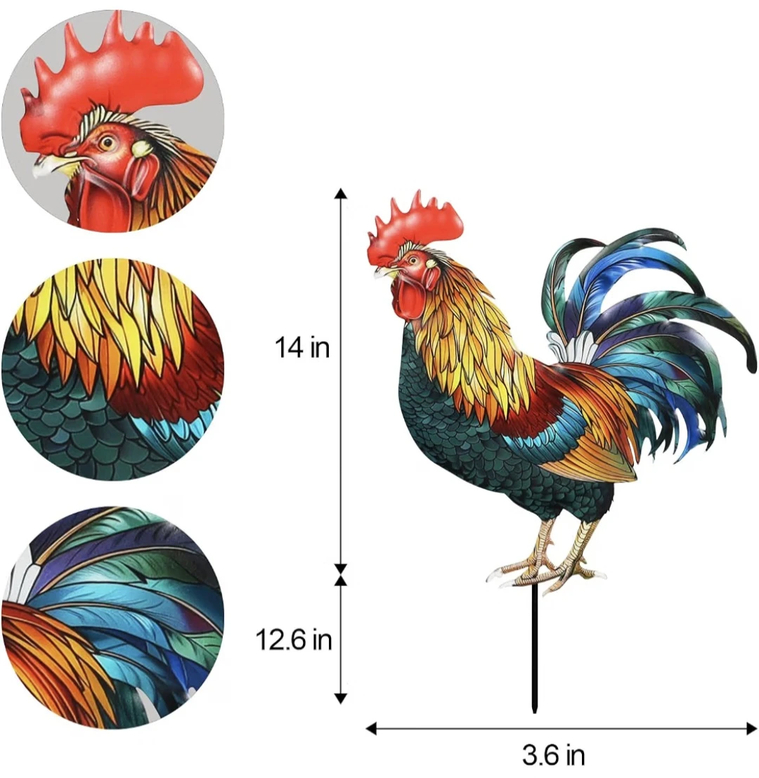 Decorative 3D Metal Roosters Garden Stakes - photo 4