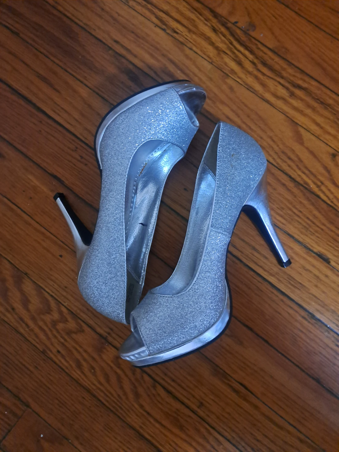 Rampage Silver Glitter Peep-Toe Heels