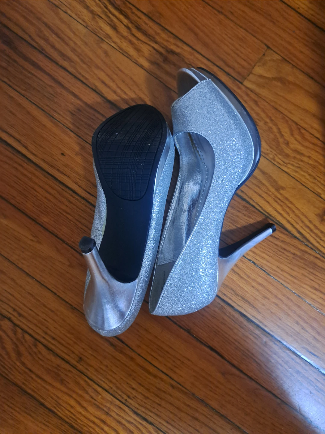 Rampage Silver Glitter Peep-Toe Heels - photo 2