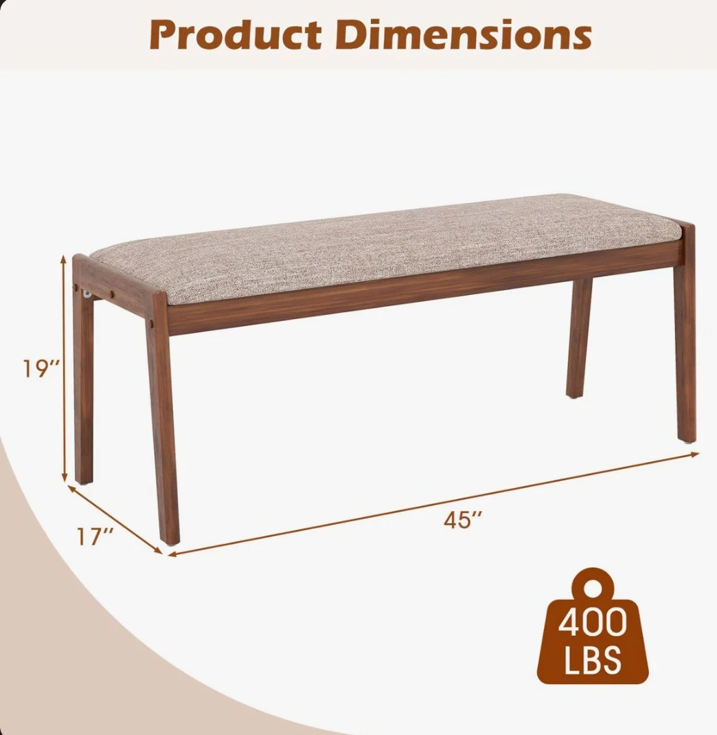 Mid-Century Modern Upholstered Bench - photo 2