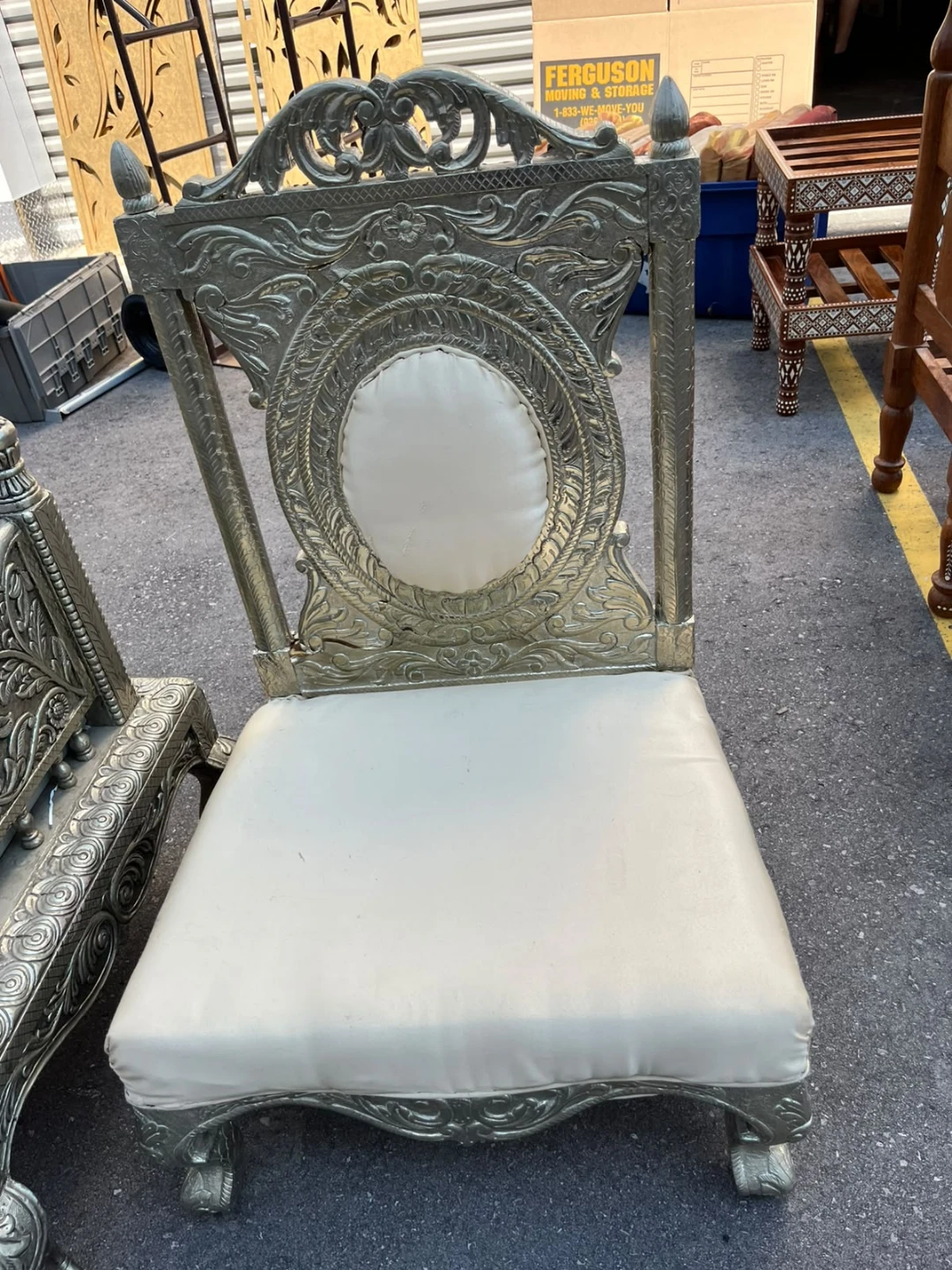 Ornate Silver Accent Chair with White Cushion - photo 3