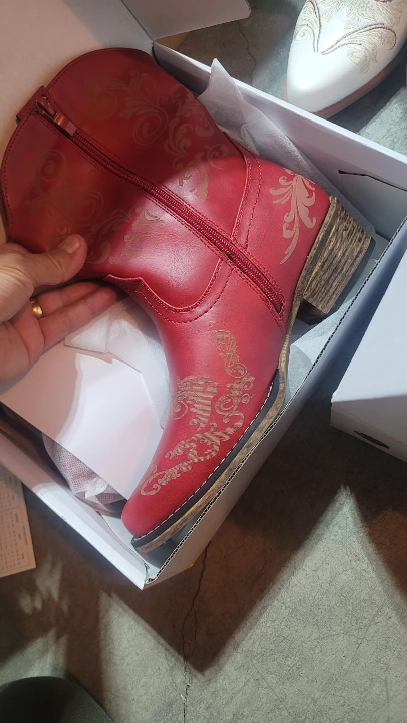 Women's Cowboy Cowgirl Western Ankle Boots Low Chunky Heels ... - photo 2