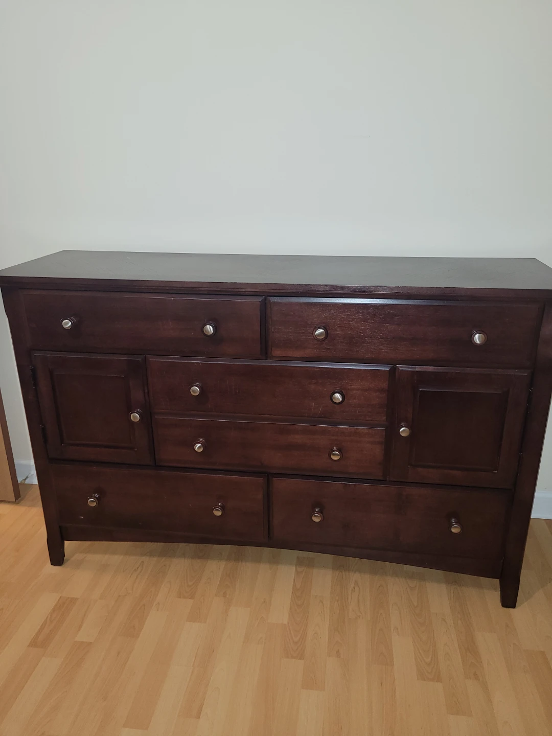 Dark Wood Dresser with 7 Drawers and 2 Cabinets