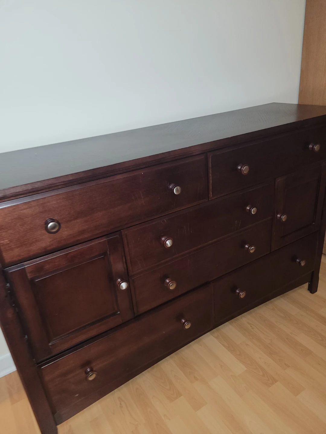 Dark Wood Dresser with 7 Drawers and 2 Cabinets - photo 2