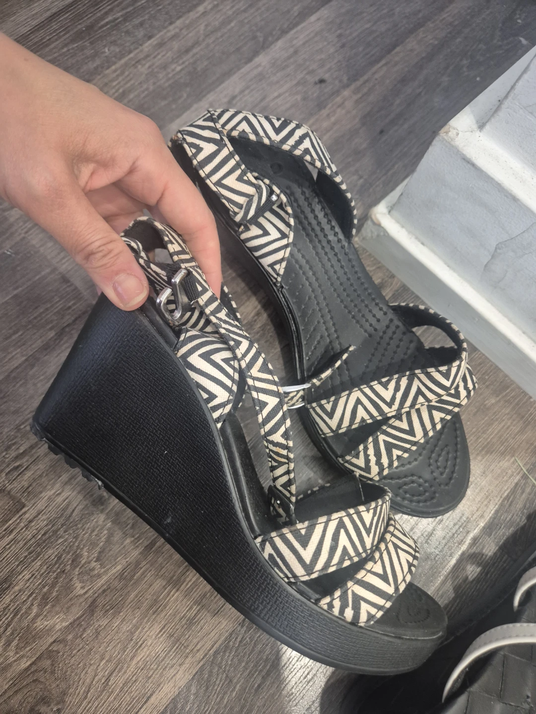 Crocs Wedge Sandals - Black & White Zigzag - photo 2