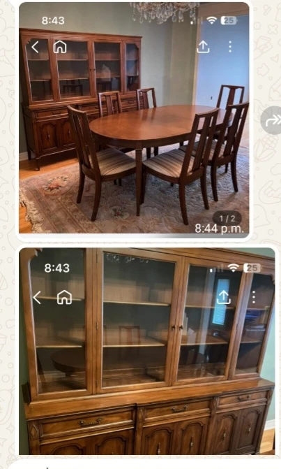 Wooden Dining Room Set with Hutch and Chairs