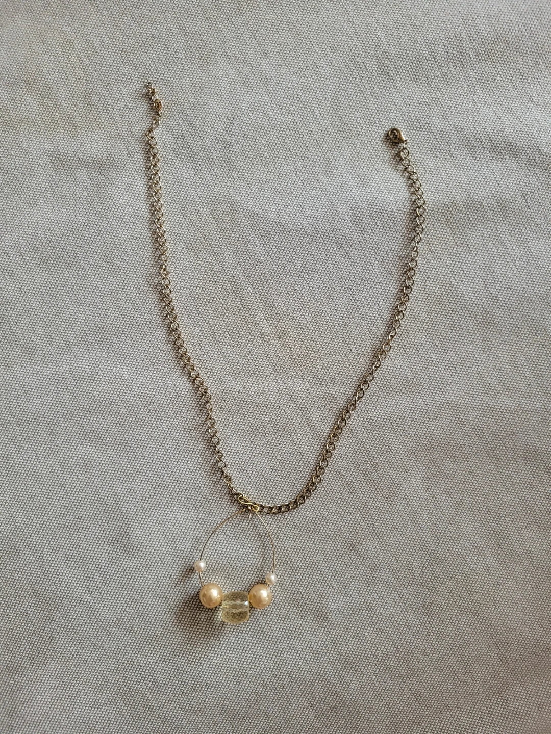 Gold Tone Hoop Necklace with Beads