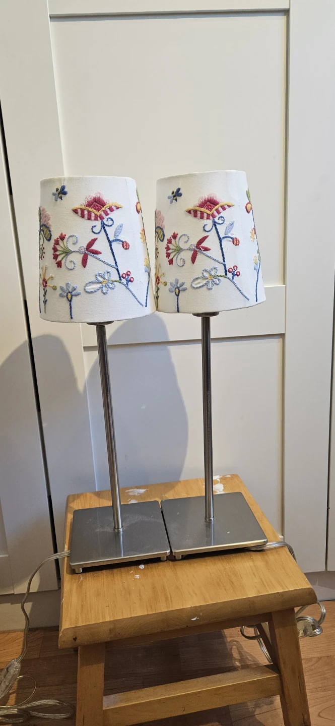 Pair of Embroidered Floral Table Lamps