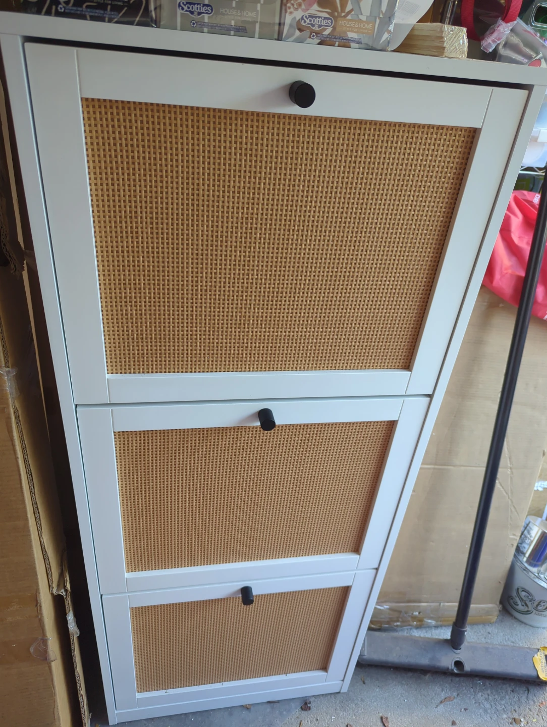 Shoe Cabinet with Woven Door Inserts