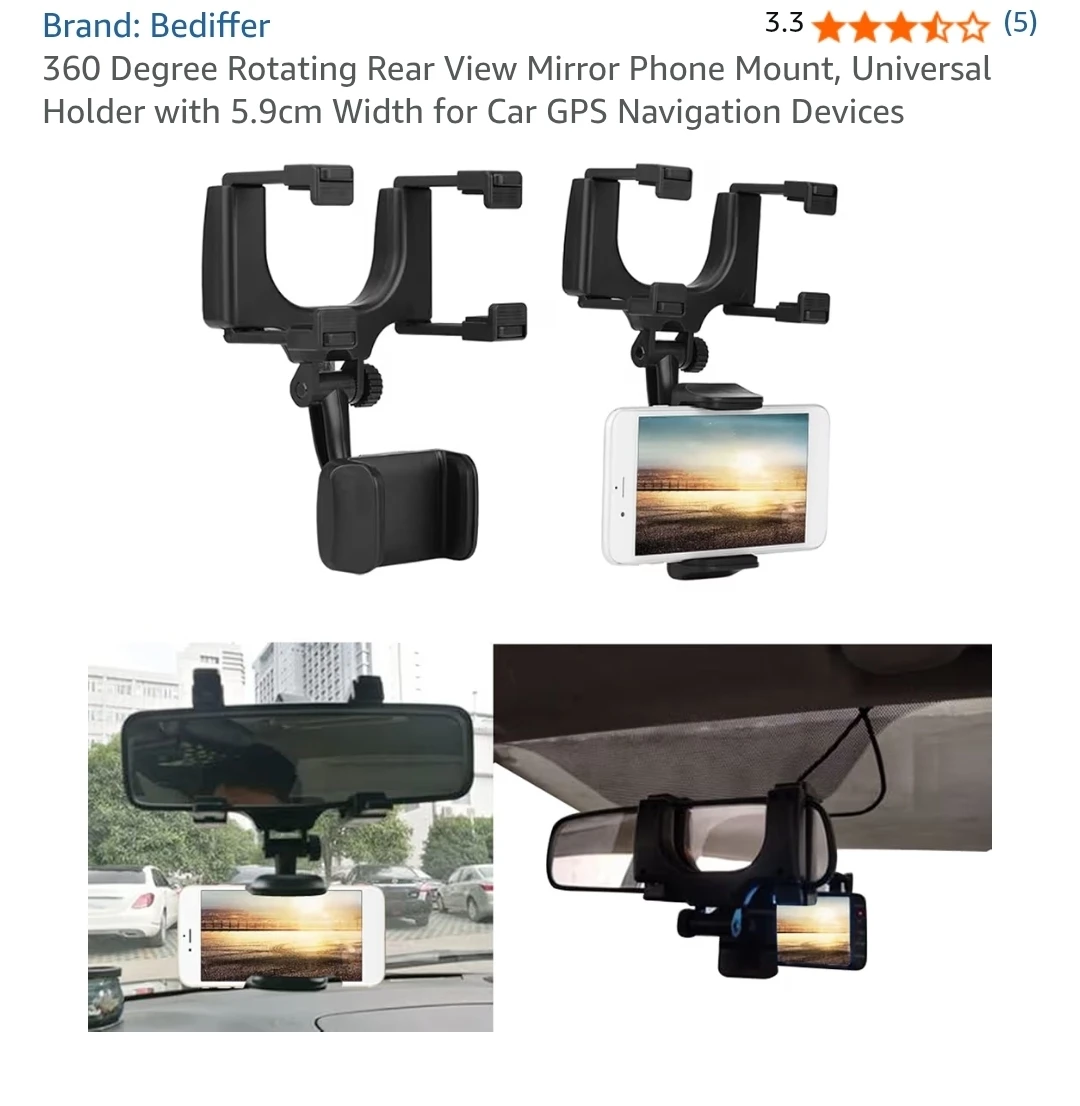 Bediffer 360 Degree Rotating Rear View Mirror Phone Mount
