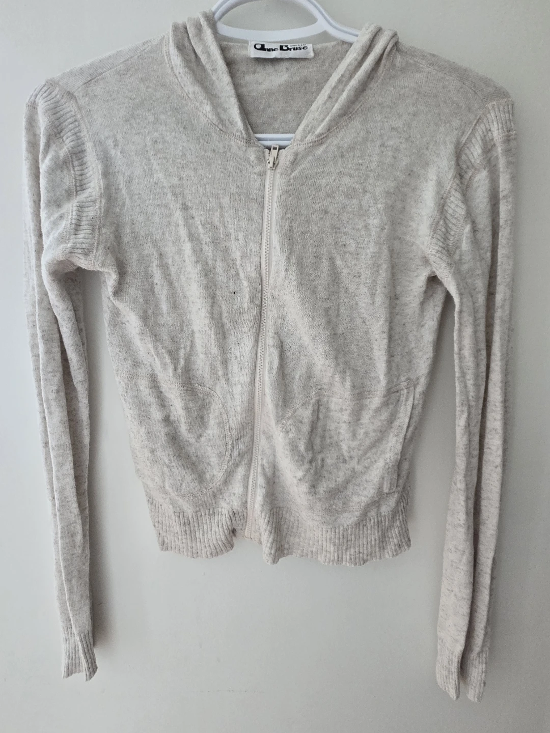 Off White Knit Zip-Up Hoodie - XS