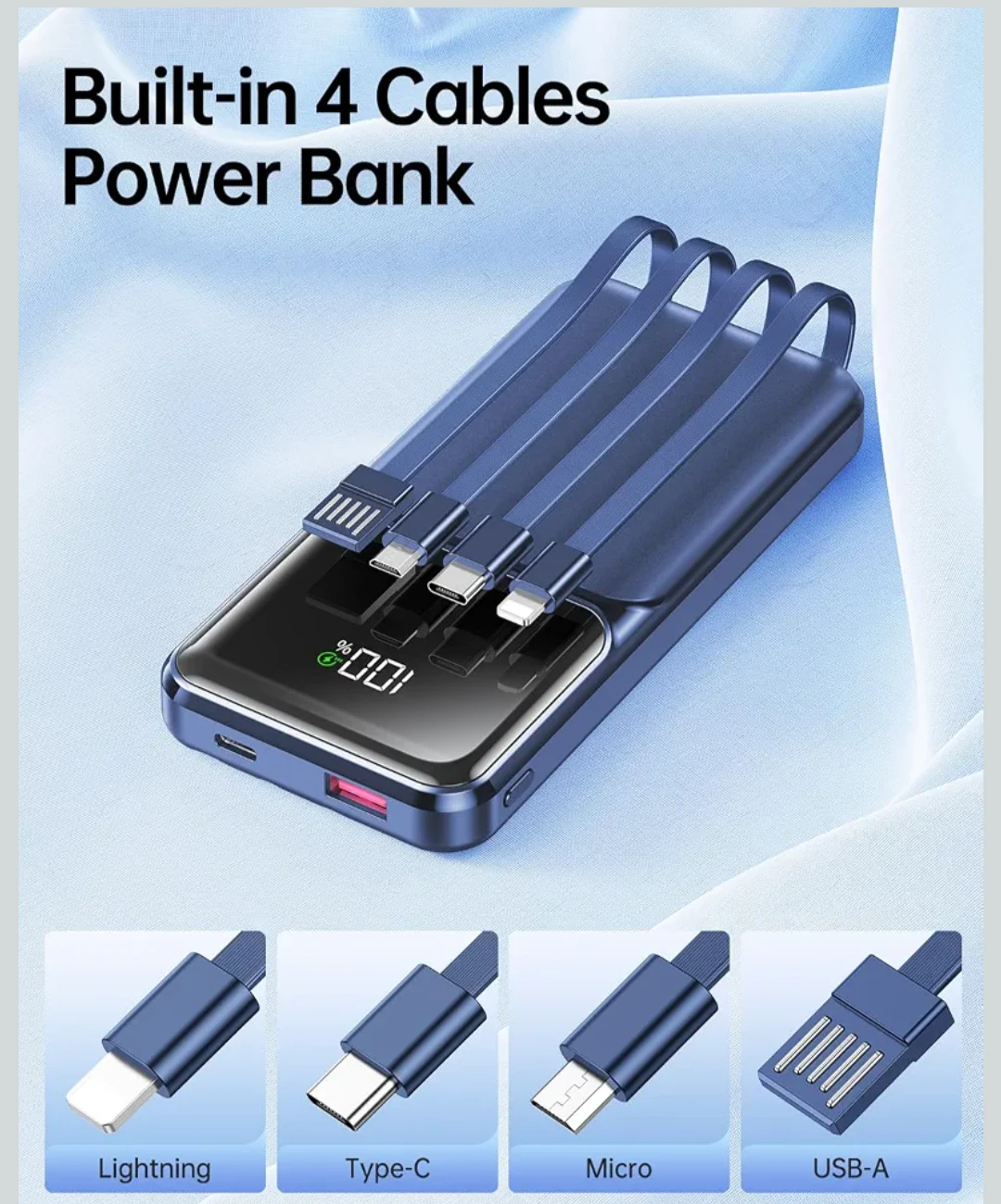 20000mAh All-in-One Portable Power Bank with 4 Built-In Cables - photo 3