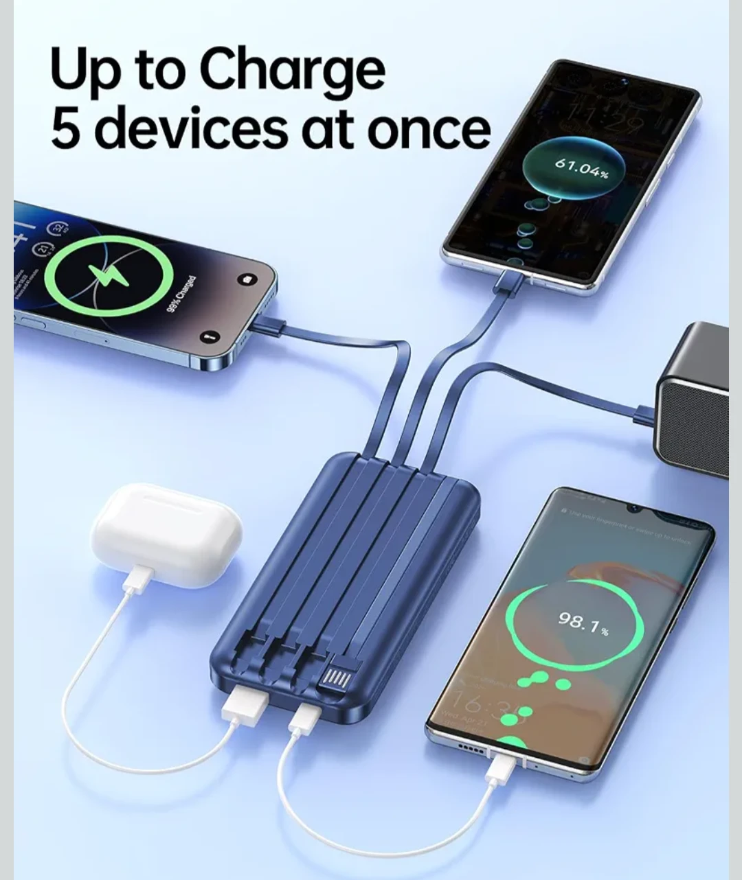 20000mAh All-in-One Portable Power Bank with 4 Built-In Cables - photo 2