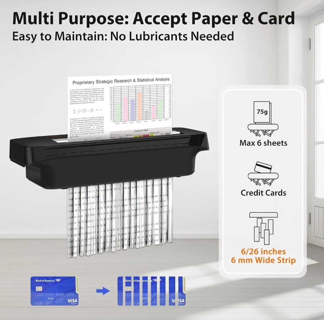Vidatara 6-Sheet Strip-Cut Paper Shredder - photo 3