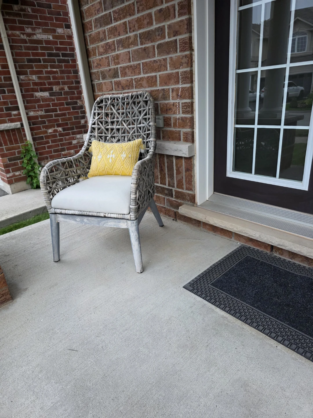 Wicker Accent Chair with Yellow Cushion