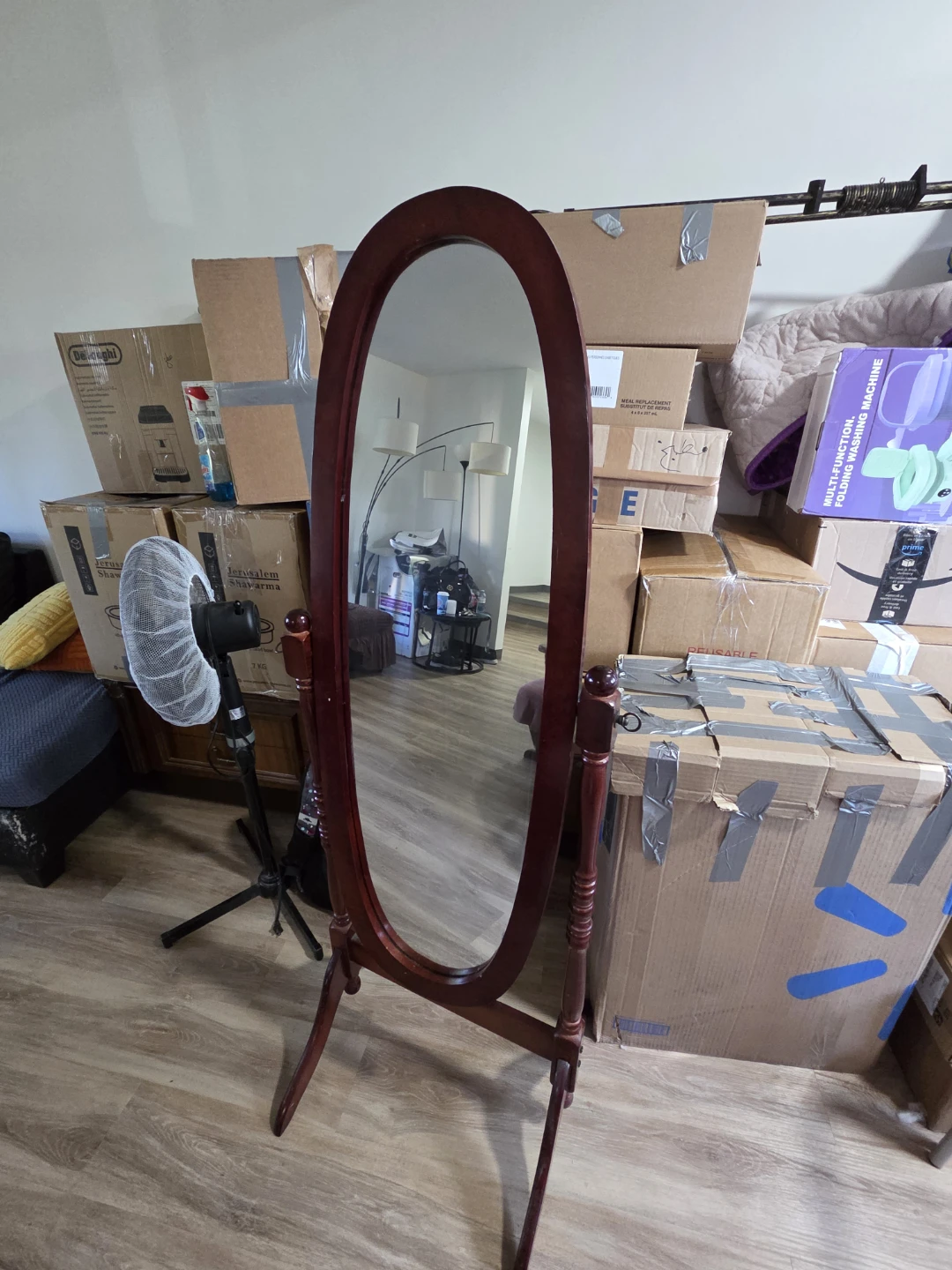 Oval Standing Mirror with Wooden Frame