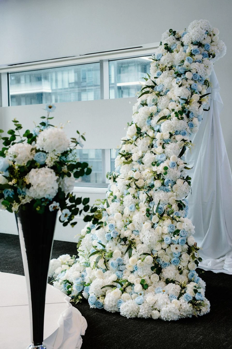 Wedding Floral Waterfall White/Blue 7ft - 11ft