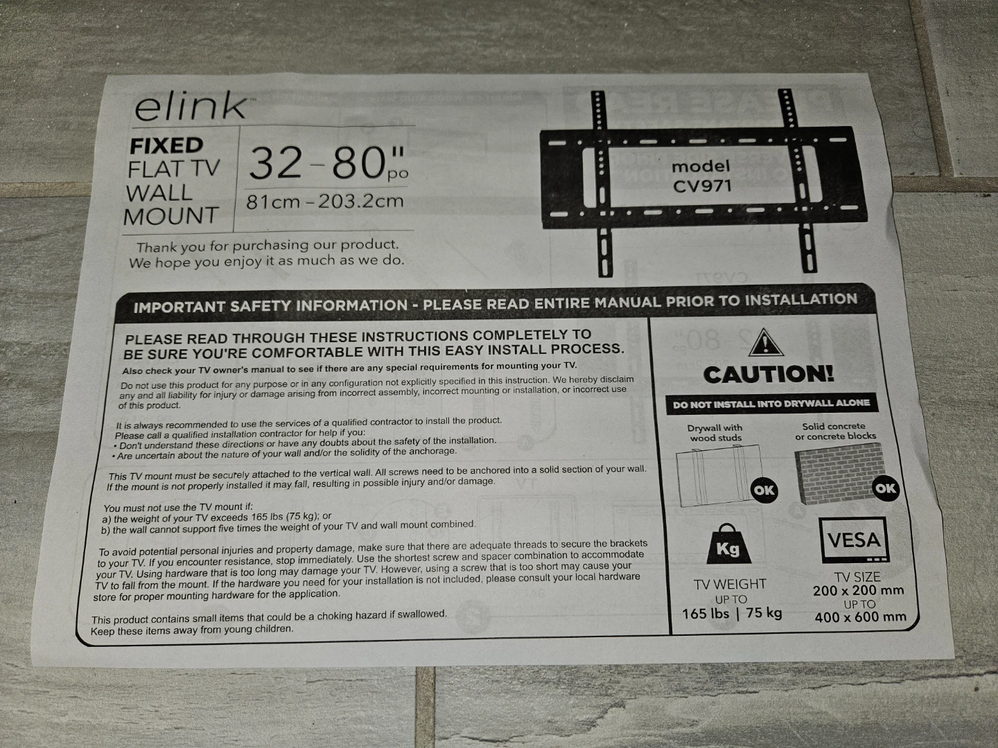 TV Wall Mount Hardware, Brand New - photo 3