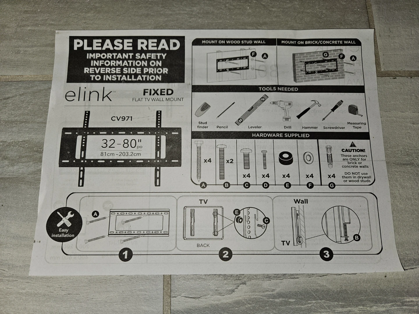 TV Wall Mount Hardware, Brand New - photo 4