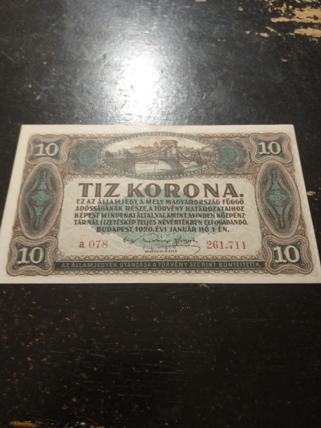 1920 Hungary 10 Korona Uncirculated Banknote - Pick #60