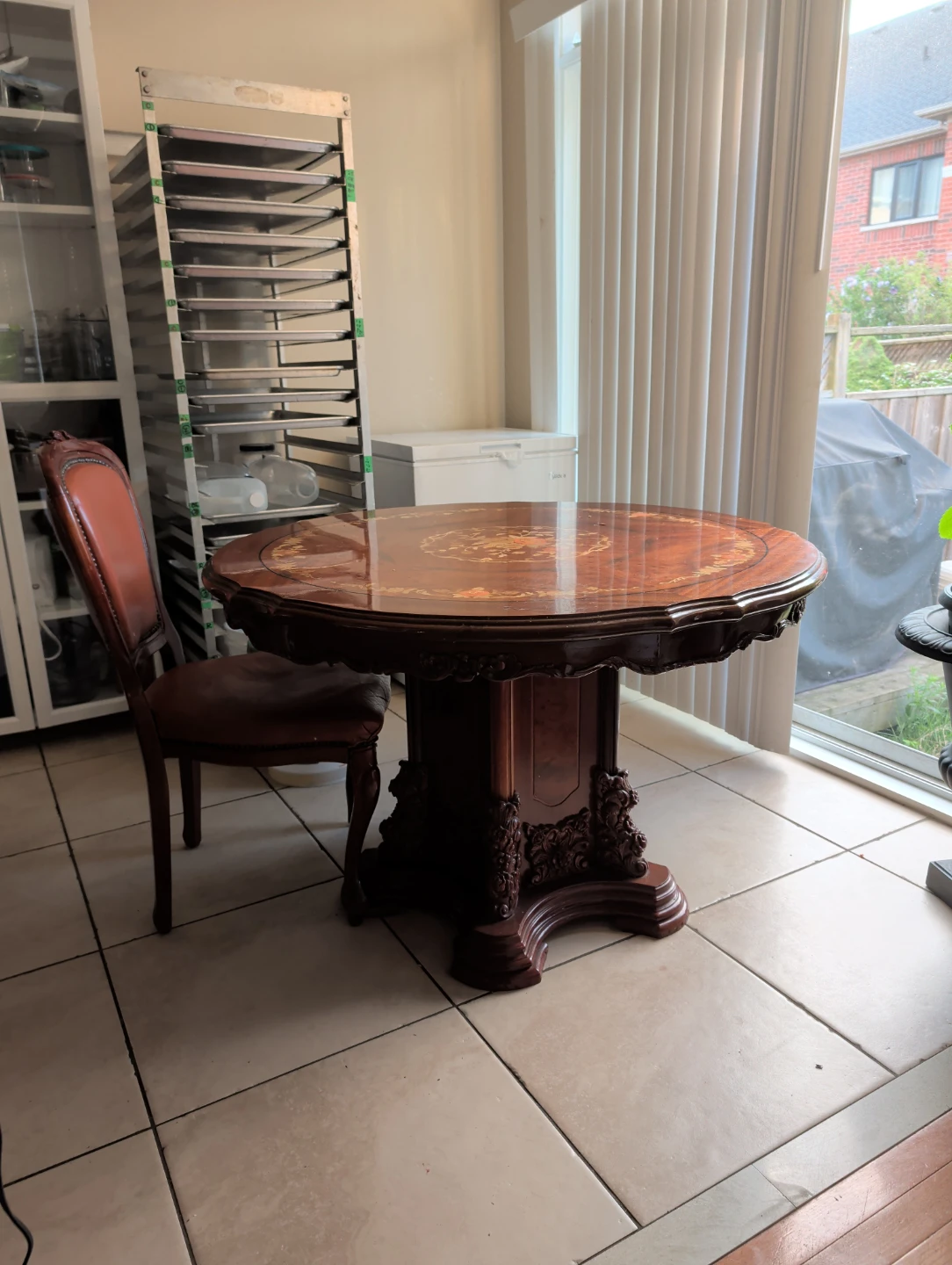 Ornate Round Dining Table with Pedestal Base