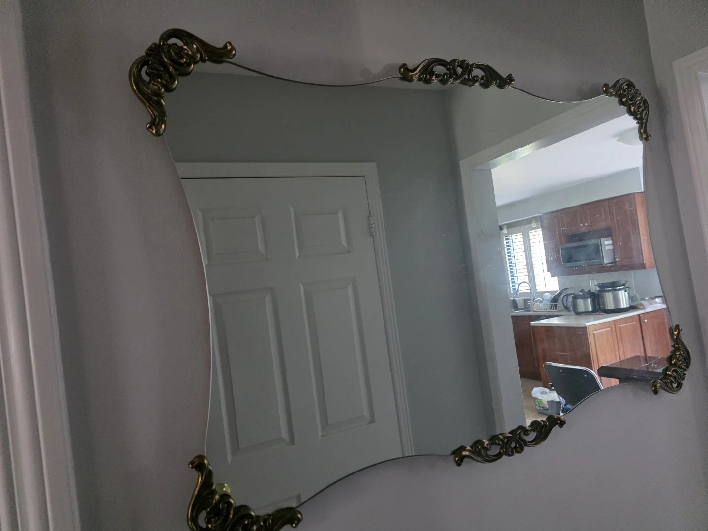 Large Antique Mirror with Brass Frame