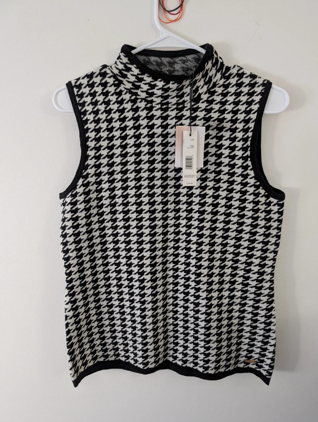 BN Tahari Women's Houndstooth Sleeveless Mock Neck Top Work Top