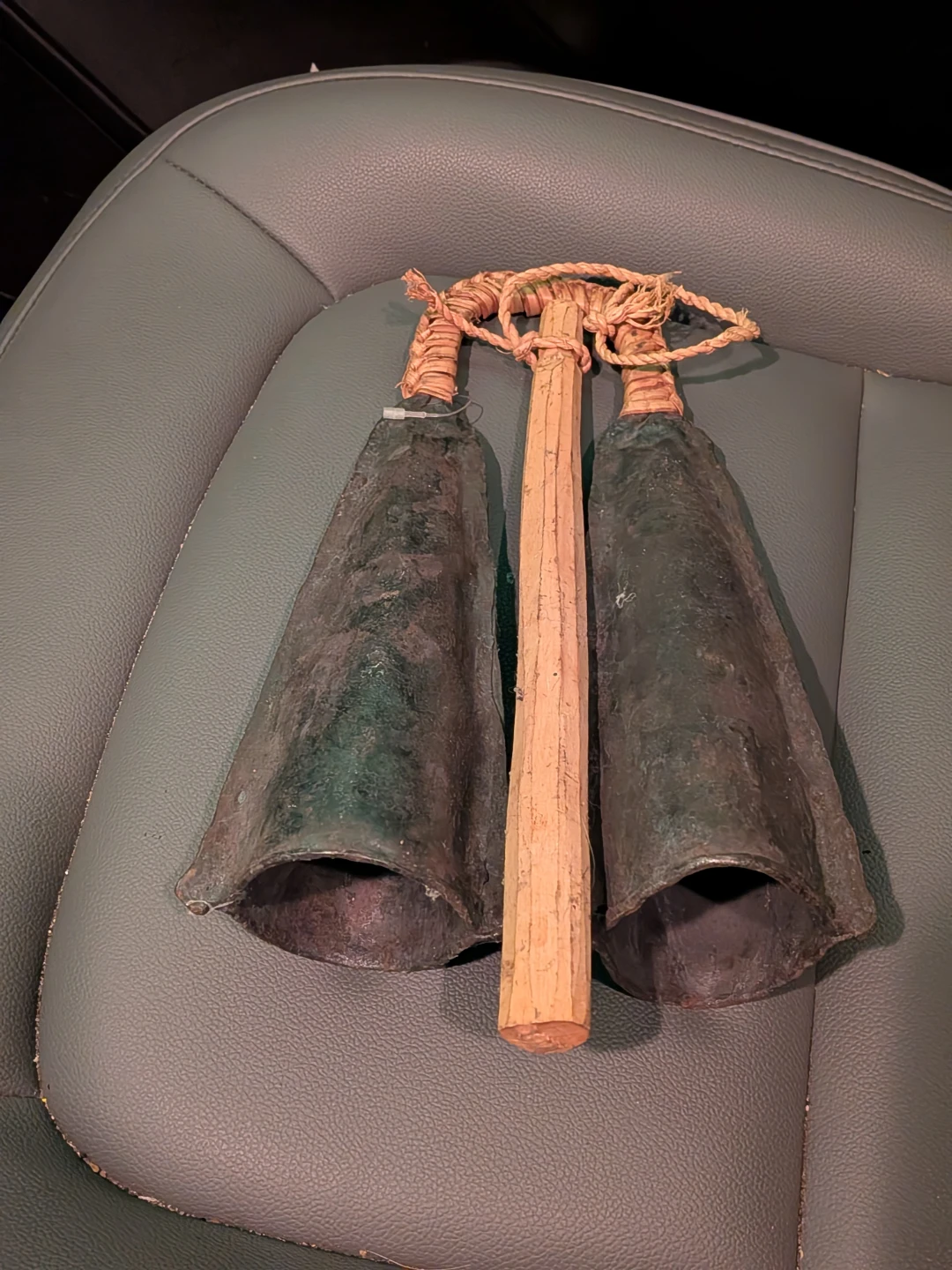 Vintage Double Cowbell with Wooden Handle