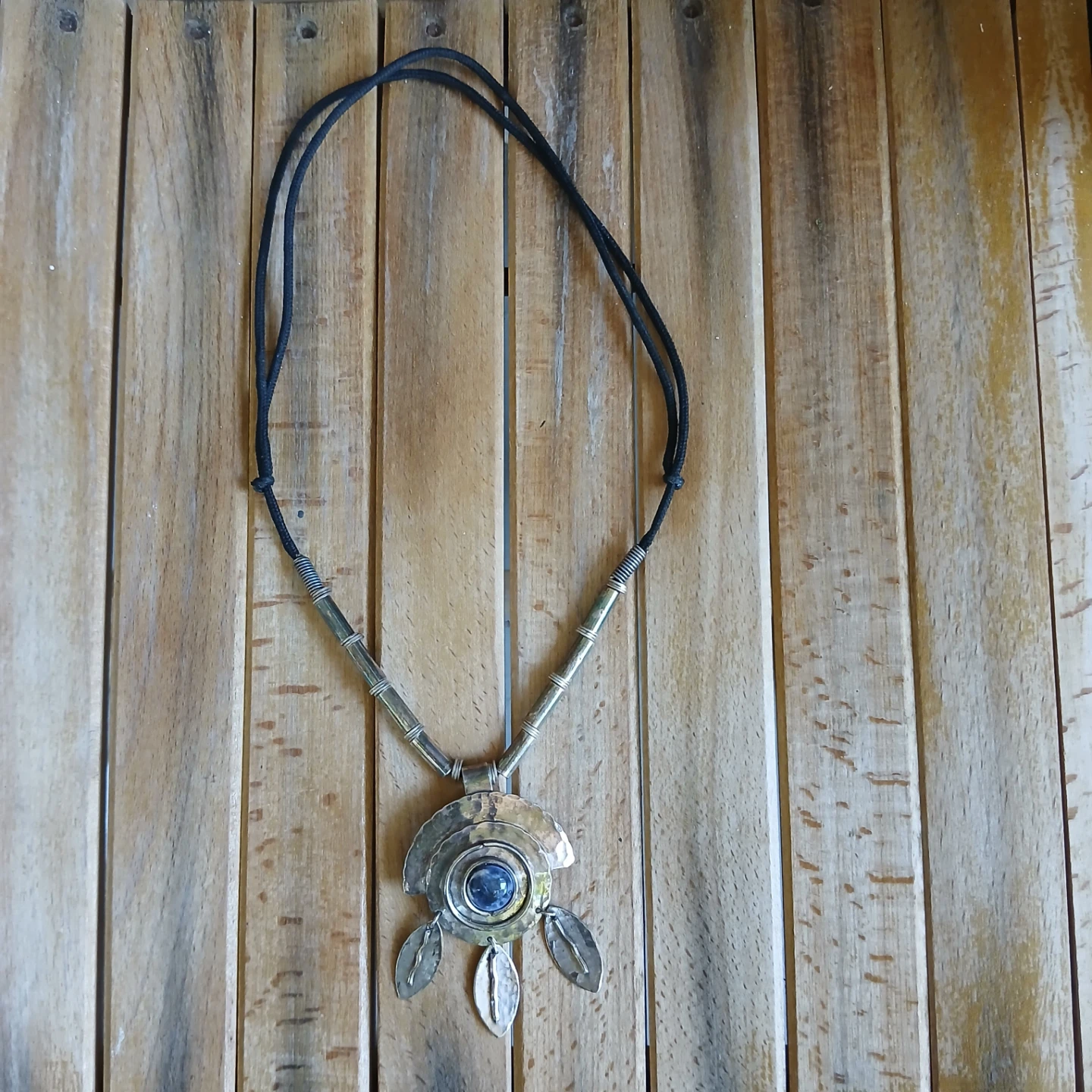 Bohemian style pendant necklace with blue stone