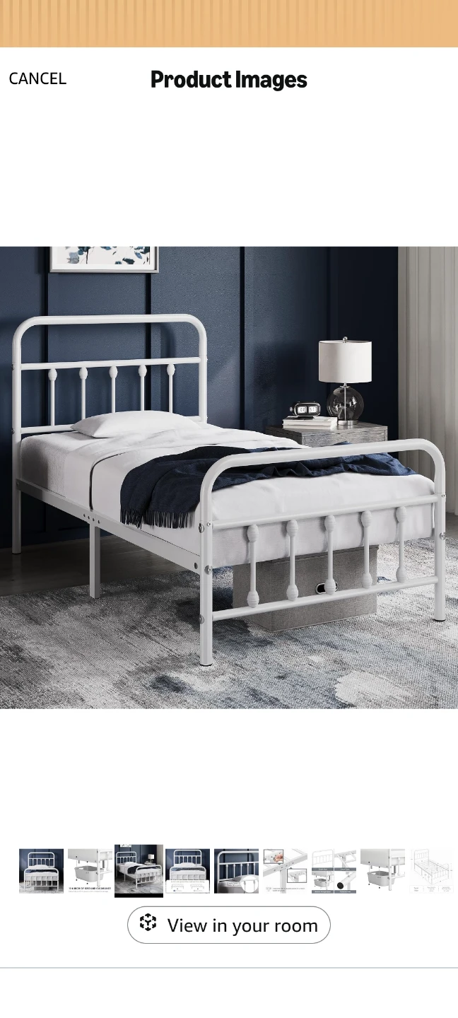 Classic Metal Bed Twin Size White.