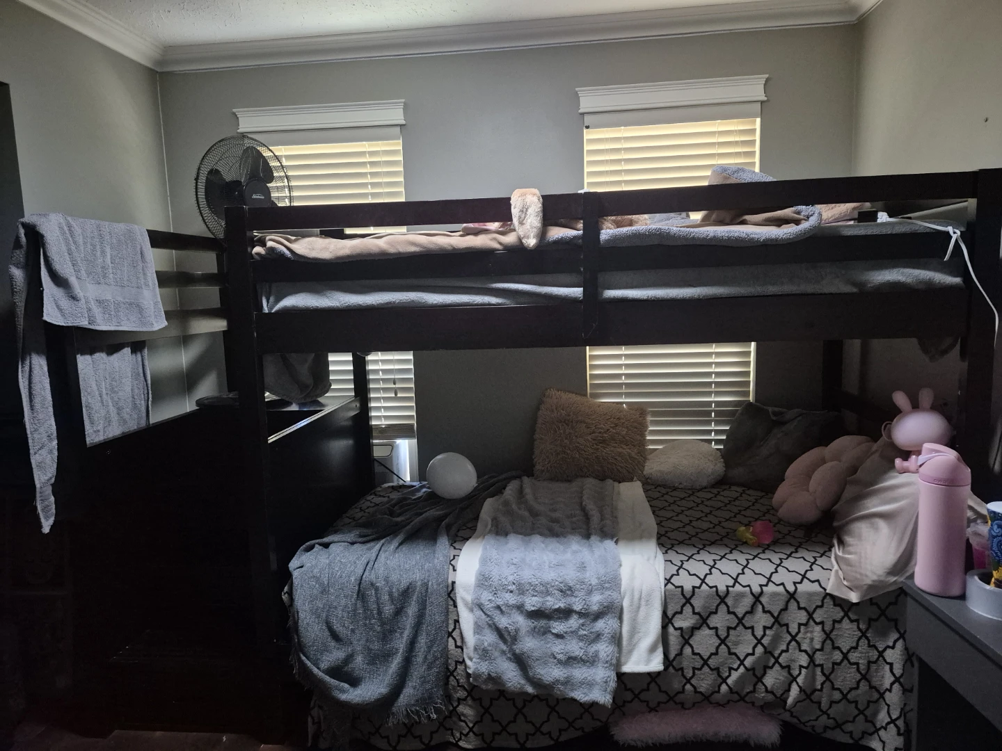 Dark Wood Bunk Bed with Integrated Drawers