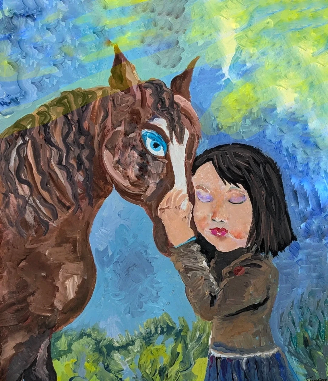 Painting hand signed original girl and horse